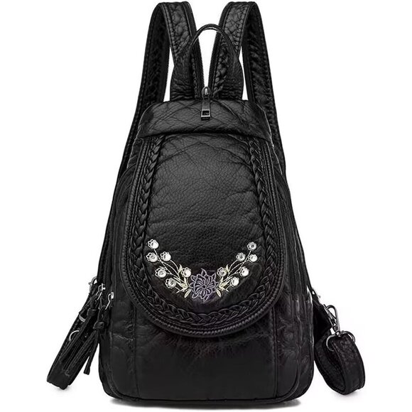?Women Soft Washed PU Black Leather Mini Waterproof Stylish Shoulder Bag main image 6